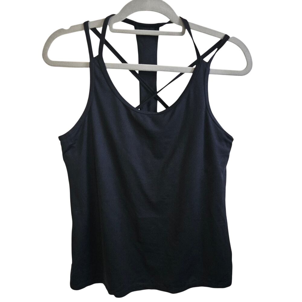 Gap Fit Strappy Back Athletic Tank Top Black Low Impact Built In Sports Bra L